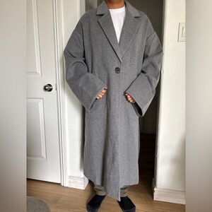 NWT Long Grey Single-Button Wool/Cashmere Coat - L/XL